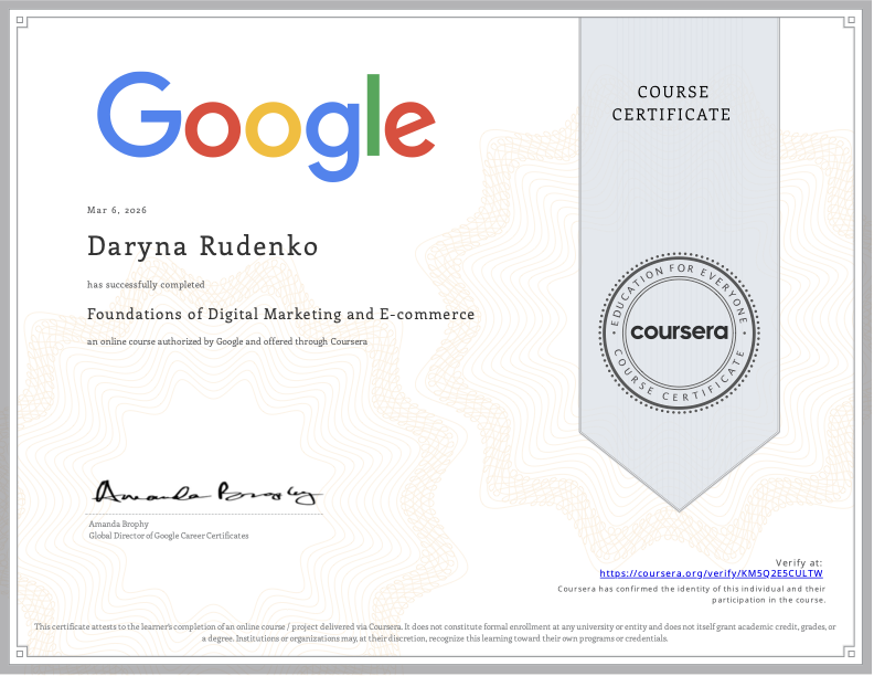 Foundations of Digital Marketing and E-commerce certificate preview